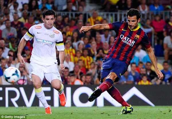 Fabregas Scored a Brace Against Santos at the Camp Nou on Friday.