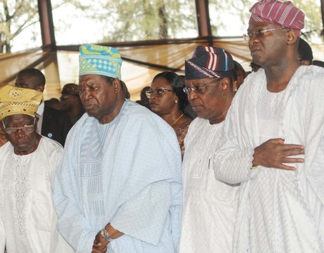 FROM LEFT: FORMER LAGOS GOVERNOR, CHIEF LATEEF JAKANDE;  ASOJU OBA OF LAGOS, CHIEF MOLADE  OKOYA-THOMAS;   ACN CHAIRMAN, LAGOS, CHIEF HENRY AJOMALE AND GOV. BABATUNDE FASHOLA OF LAGOS,  AT THE EVENT MARKING 2,300 DAYS OF GOV. FASHOLA IN LAGOS ON SATURDAY