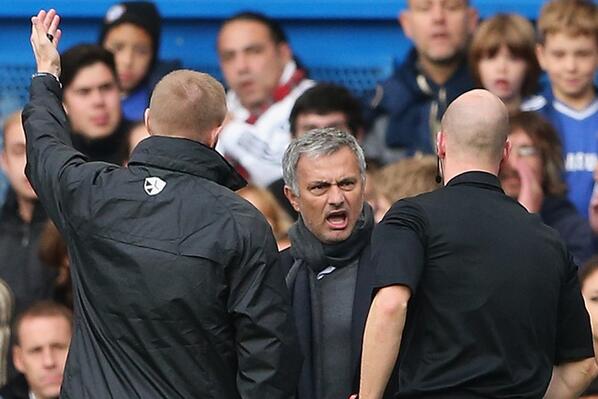 Referee Anthony Taylor Ordering Mourinho Out of the Dugout.