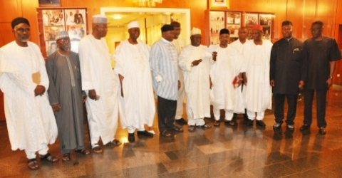 THE G-7 GOVERNORS & PRESIDENT GOODLUCK JONATHAN AFTER ONE OF THEIR PEACE TALKS