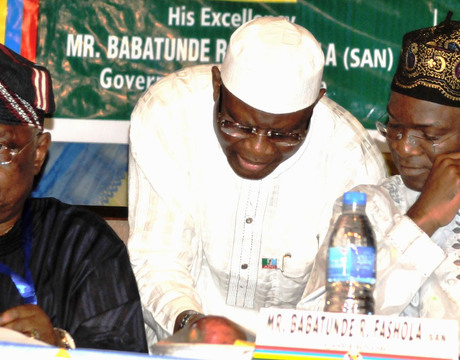 ACTING CHAIRMAN, ALL PROGRESSIVES CONGRESS (APC), LAGOS STATE, CHIEF HENRY AJOMALE; SPECIAL ADVISER TO LAGOS STATE GOVERNOR ON POLITICAL AND LEGISLATIVE POWERS, MR MUSLIM OLOHUNTELE AND GOV. BABATUNDE FASHOLA, AT THE 10TH LAGOS EXECUTIVE LEGISLATIVE MEETING IN LAGOS ON FRIDAY (NAN)