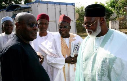 THE FORMER VICE PRESIDENT WITH FORMER HEAD OF STATE, GENERAL ABDULSALAMI ABUBAKAR AS THEY PREPARE TO BOARD A FLIGHT TO SOUTH AFRICA LAST FRIDAY