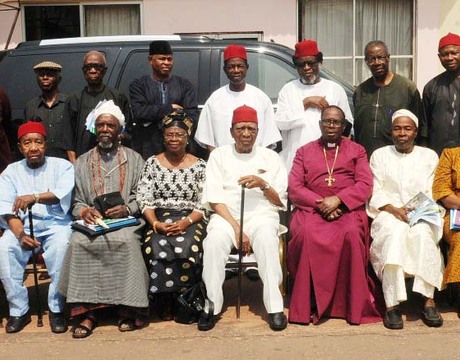 NATIONAL LEADER, IGBO LEADERS OF THOUGHT, PROF. BEN NWABUEZE (6TH-L SITTING) WITH MEMBERS AT THE 4TH ASSEMBLY OF IGBO LEADERS OF THOUGHT IN ENUGU ON FRIDAY 