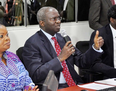 FROM LEFT: DEPUTY GOVERNOR OF LAGOS STATE, MRS ADEJOKE ORELOPE-ADEFULIRE; GOV. BABATUNDE FASHOLA AND COMMISSIONER FOR SCIENCE AND TECHNOLOGY, MR AYO MABADEJE, AT A BRIEFING ON PUBLIC SECURITY SYSTEM DEMONSTRATION IN LAGOS 