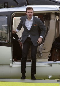 Triumphant Entry: Juan Mata Arrives in Manchester By Helicopter. Image By John Peters for MUTD.
