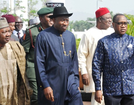 FROM LEFT: VICE PRESIDENT NAMADI SAMBO; PRESIDENT GOODLUCK JONATHAN AND MINISTER OF INDUSTRY, TRADE AND INVESTMENT, MR OLUSEGUN ANGAGA, AT THE LAUNCHING OF NIGERIAN INDUSTRIAL REVOLUTION IN ABUJA ON TUESDAY (11/2/14).