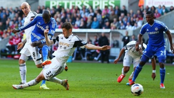 Demba Ba Scores Chelsea's Solitary Goal at Swansea. Getty Image.