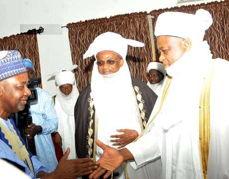 FROM LEFT: VICE PRESIDENT, NAMADI SAMBO; ETSU NUPE, ALHAJI YAHAYA BUBAKAR AND SULTAN OF SOKOTO, ALHAJI SA'AD ABUBAKAR 111, AT THE JAMA'ATU NASRIL ISLAM, GOLDEN JUBILEE LECTURE IN KADUNA ON SUNDAY (13/4/14). 