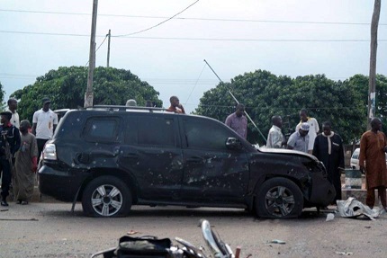 GEN. BUHARI'S BULLET RIDDLED SUV AFTER THE ATTACK YESTERDAY IN KADUNA