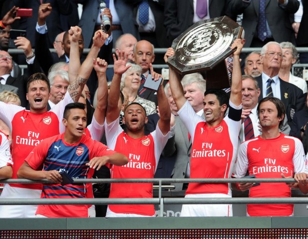 Arsenal Celebrates  Winning the 2014/15 Community Shield. Image: Twitter @Arsenal.