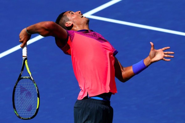 Nick Kyrgios Serves Against Mikhail Youzhny on Day 2 of the US Open.