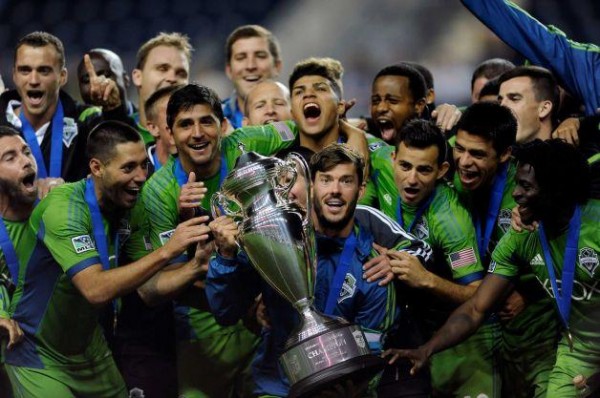 Martins and His Team-Mates Celebrate Winning the 2014 US Open Cup.