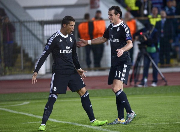 Cristiano Ronaldo and Gareth Bale Celebrate Champions League Goal at Ludogoret Razgrad. 