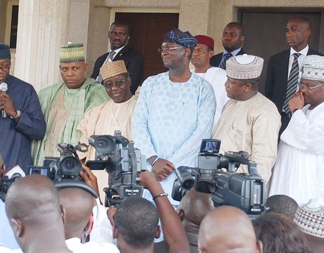 GOVERNORS BRIEFING NEWSMEN AFTER ALL PROGRESSIVE CONGRESS (APC) MEETING IN ABUJA ON TUESDAY