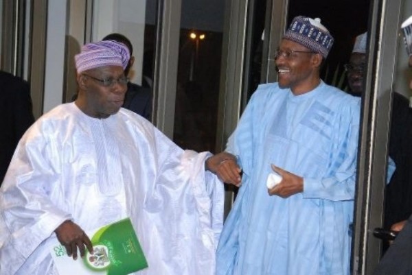 BUHARI AND OBASANJO AT THE PRESIDENTIAL VILLA, ABUJA DURING THE CENTENARY ANNIVERSARY COMMENCEMENT DINNER