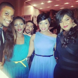 Genevieve, Omotola at AMVCA pre-award cocktail party. Did you see Majid Michel trying so hard to appear? 