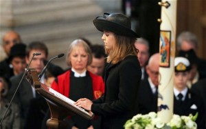 Amanda Thatcher gives the first reading at the funeral (GETTY)