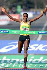 Tadese Crossing the Finish Line in Paris