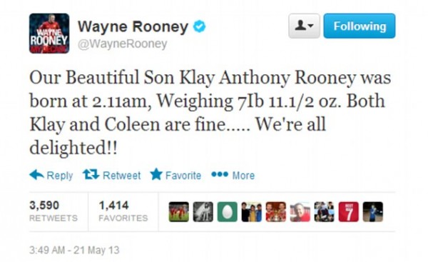 Rooney Tweets Klay's Birth.