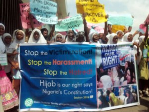 MUSLIM STUDENTS PROTESTING BAN ON USE OF HIJAB IN LAGOS PUBLIC SCHOOLS