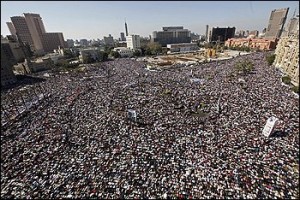 file: aerial view of protesters at Tahir Square, Cairo