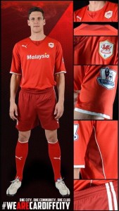 Cardiff City's Two-Tone Red Home Kit.