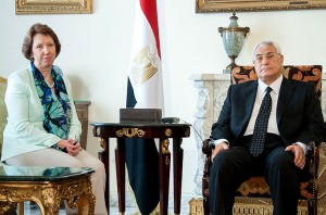 EU foreign policy chief Catherine Ashton with Egypt's interim President Mansour