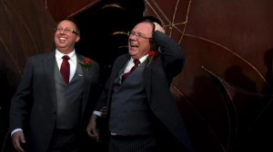 Australian Minister Ian Hunter, right with partner Leith Semmens after getting married in Spain last year