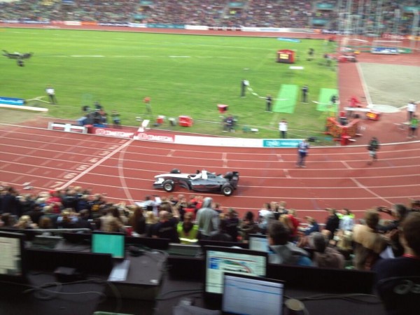 Bolt Arrives in a Formula One Car in Oslo IAAF Diamond League Meeting.