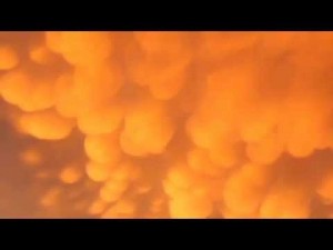 Unusual Mammatus clouds form in the sky over Iron Mountain, Wisconsin