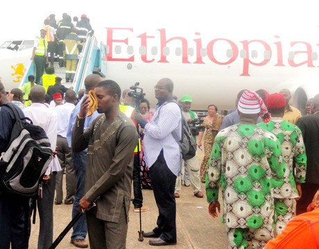 FIRST BATCH OF PASSENGERS BOARDING THE ETHIOPIAN AIRLINES FROM ENUGU INTERNATIONAL AIRPORT ON SATURDAY 