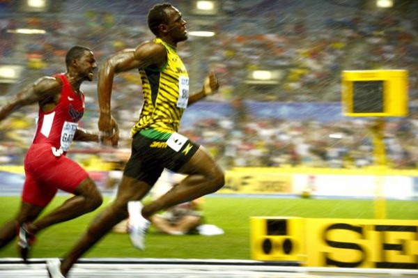 Usain Bolt Powers to the Finish Line Ahead of Justin Gatlin.