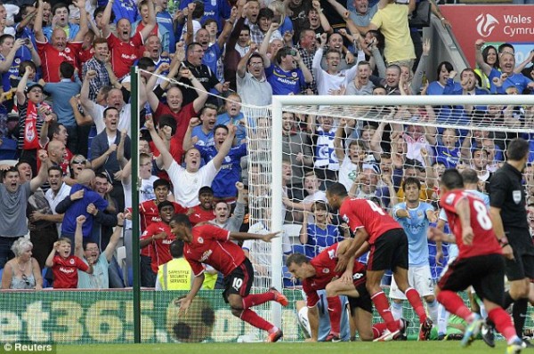 Campbell Celebrates After Scoring For Cardiff City.