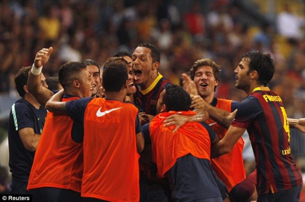 Adriano Celebrates With Teammates After Getting the Match Winner.