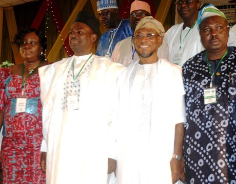 FROM LEFT:  PERMANENT SECRETARY,  MINISTRY OF INFORMATION,  DR  FOLASHADE YEMI-ESAN, MINISTER, MR LABARAN MAKU;  GOV. RAUF AREGBESOLA OF OSUN AND  OSUN  COMMISSIONER FOR INFORMATION, MR  SUNDAY AKERE,  AT THE  44TH NATIONAL COUNCIL ON INFORMATION IN OSOGBO ON FRIDAY (NAN).