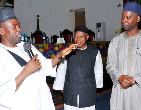  FROM LEFT: MINISTER OF INFORMATION, MR LABARAN MAKU; DIRECTOR OF STUDIES, NATIONAL INSTITUTE FOR POLICY AND STRATEGIC STUDIES (NIPSS), PROF. THOMAS IMOBIGHE AND DIRECTOR-GENERAL, NIPSS, KURU, PROF. TIJJANI BARDE, DURING A LECTURE ON GOVERNMENT TRANSFORMATION AGENDA BY THE MINISTER OF INFORMATION, AT NIPSS IN JOS 