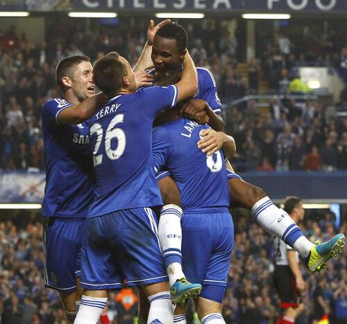 John Obi Mikel Celebrates Scoring First Chelsea Goal.