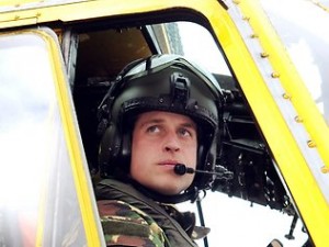 RAF helicopter pilot Prince William at the controls of a Sea King helicopter working for the search-and-rescue service 