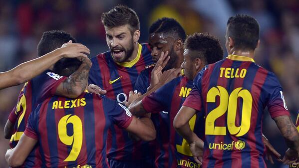 Barca Celebrates Sanchez's Goal On Saturday.
