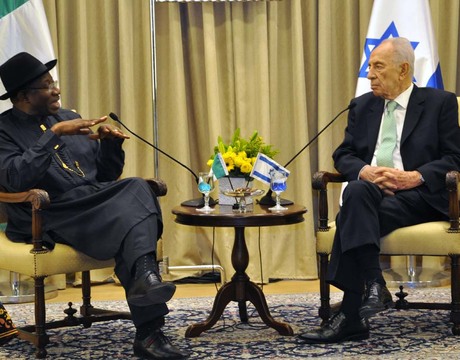 PRESIDENT GOODLUCK JONATHAN (L), WITH PRESIDENT SHIMON PERES OF ISRAEL, DURING A BILATERAL MEETING IN JERUSALEM ON MONDAY