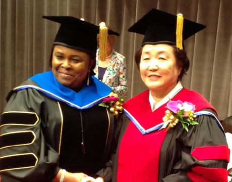 FIRST LADY BAGS HONOURARY DOCTORATE DEGREE IN SEOUL. DAME PATIENCE JONATHAN (L), WITH THE PRESIDENT, HANSEI UNIVERSITY, PROF. SUNG-HAE KIM, ON THURSDAY