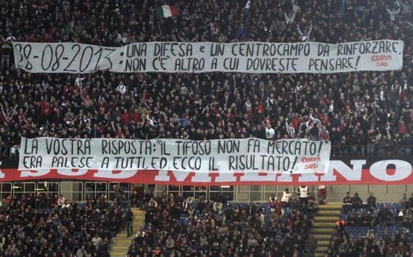 AC Milan Fans with a Banner Calling Out the Club for their (lack of) Summer Signings