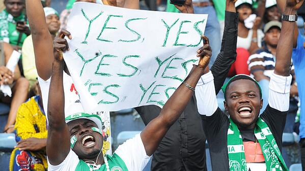 Yes! Yes! Yes!: Nigerian Fans Celebrates Super Eagles Qualification for the 2014 World Cup.