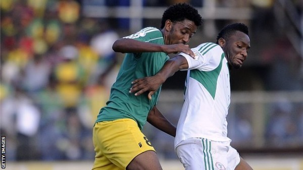 John Obi Mikel Struggles With an Ethiopian Marker in a World Cup Qualifier.