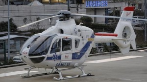 A helicopter in front of the Grenoble hospital, French Alps, where Michael Schumacher is being treated after he sustained a head injury 
