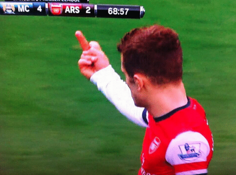 Jack Wilshere Makes Abusive Hand Gesture Towards City Fans.