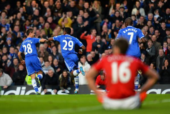 Eto'O Celebrates his Second Goal Against United.