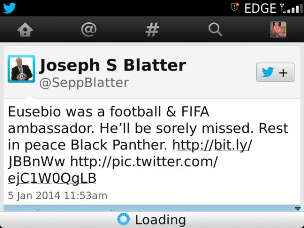 Joseph Blatter Tweets His Tribute to the Greatest-Ever African to Play the Beautiful Game.