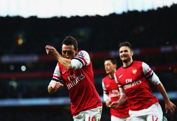 Santi Carzola Scores Twice as Arsenal Avoids dropping Points Against Fulham. Getty Image.