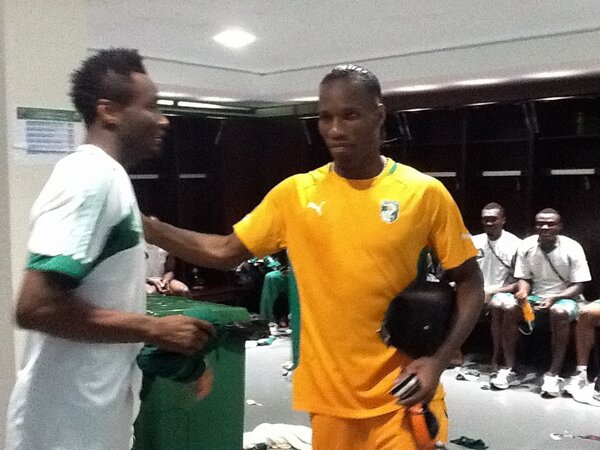 Image Credit: Twitter @PetersideIdah. Drogba Arrives Inside the Eagles Dressing Room Following Ivory Coast's 2-1 Loss to Nigeria in the Quarter-Finals of Afcon 2013.